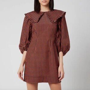 Ganni checkered pink & black big collar mini dress size 38